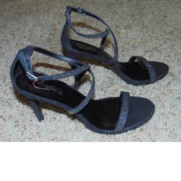 Womens Suede Pumps Candies Black Rhinestone 9 High Heels Ankle Strap Padded - Picture 5 of 8